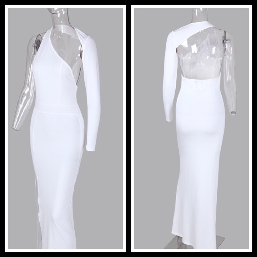 White High Split Shoulder Dress - Picture 3 of 3
